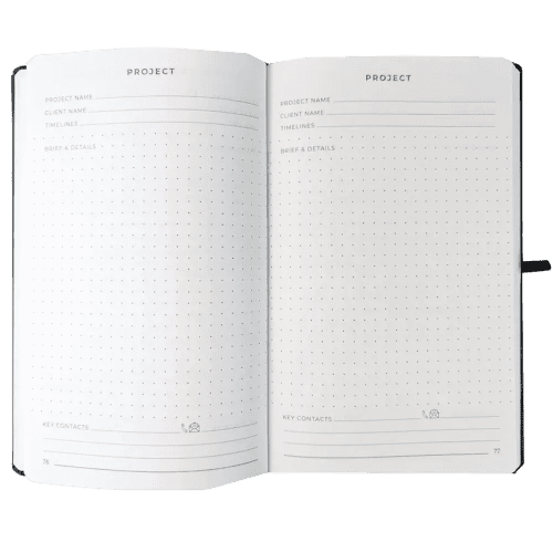 Inside pages of the Work Journal with a design from Total Merchandise