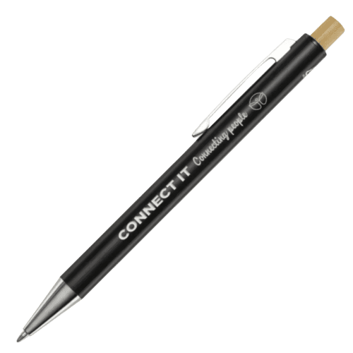 Personalisable Cyrus Recycled Aluminium Ballpoint Pen in Black with logo from Total Merchandise