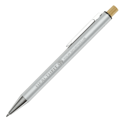 Customisable Cyrus Recycled Aluminium Ballpoint Pen in Silver with logo from Total Merchandise