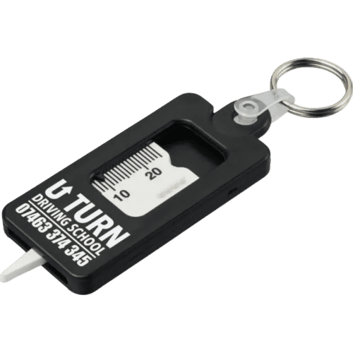 Promotional Recycled Tyre Tread Check Keychain in Black from Total Merchandise