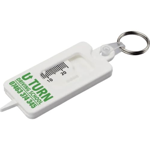 Logo branded Recycled Tyre Tread Check Keychain in White from Total Merchandise
