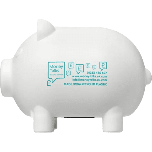 Branded Oink Recycled Piggy Bank in White from Total Merchandise