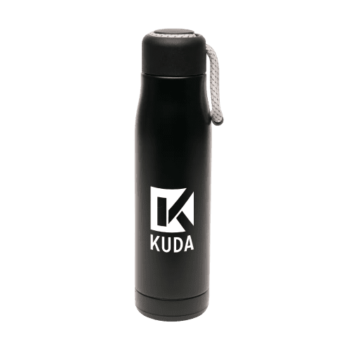 Logo Branded 550ml Double-Walled Stainless Steel Flask Bottle in Black from Total Merchandise
