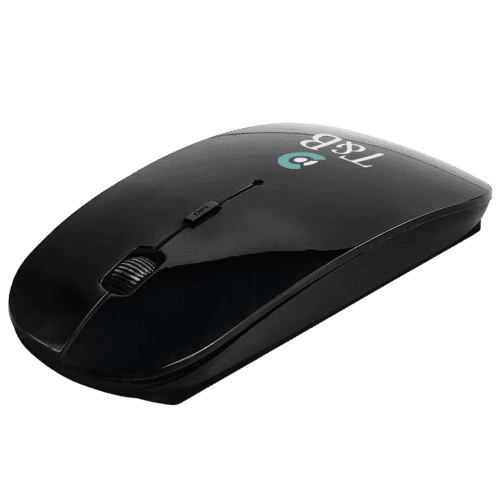 Custom branded ABS Wireless Mouse in Black with a design from Total Merchandise
