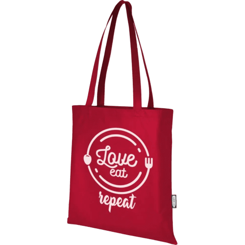 Logo Printed Coloured Zeus GRS Recycled Non-Woven Tote Bag in Red from Total Merchandise