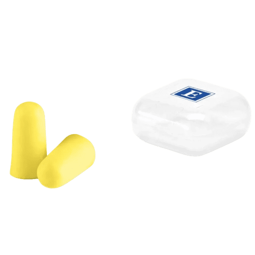 Logo branded Troye Earplugs in Yellow with a design from Total Merchandise