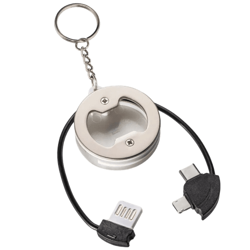 Personalisable 3-in-1 Charging Cable Keyring in White branded with your logo from Total Merchandise