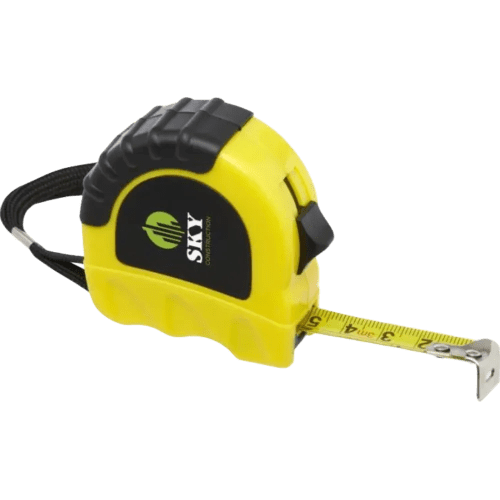 Custom branded 3 Metre Recycled Plastic Measuring Tape in Black/Yellow from Total Merchandise