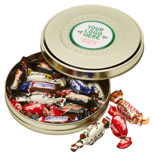 Custom Branded Celebrations Gold Treat Tin with your full-colour logo from Total Merchandise