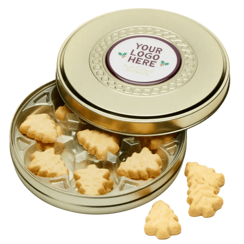 Logo Branded Festive Shortbread Biscuit Gold Treat Tin with full-colour logo from Total Merchandise