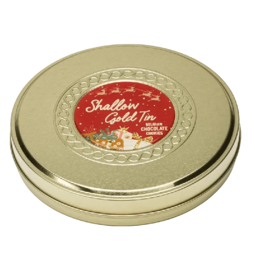 Promotional Belgian Chocolate Cookies Gold Treat Tin with your full-colour logo