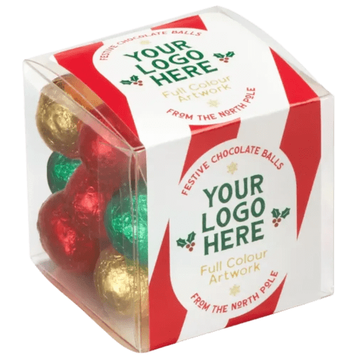 Custom Branded Chocolate Bauble Cubes with a full colour design from Total Merchandise