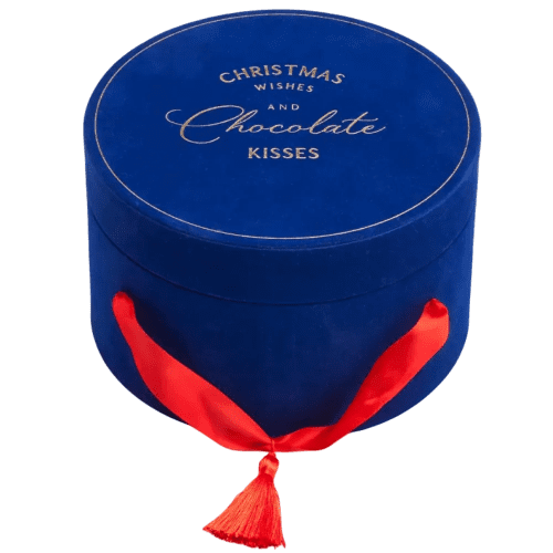 Logo Branded Luxury Chocolate Hat Box Hamper in Royal Blue with a design from Total Merchandise