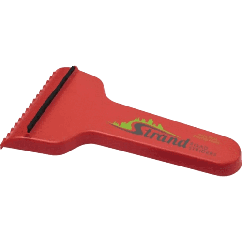 Logo printed T-Shaped Recycled Plastic Ice Scraper in Red from Total Merchandise