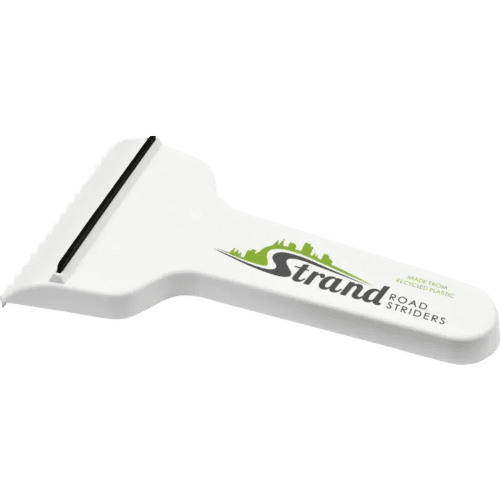 Custom Branded T-Shaped Recycled Plastic Ice Scraper in White from Total Merchandise