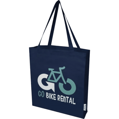 Branded Madras Coloured GRS Recycled Cotton Gusset Tote Bag in Navy from Total Merchandise