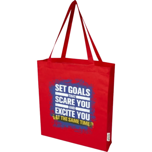 Logo printed Madras Coloured GRS Recycled Cotton Gusset Tote Bag in Red from Total Merchandise