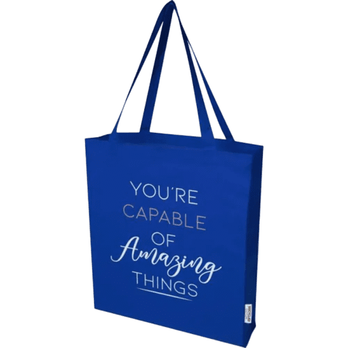 Promotional Madras Coloured GRS Recycled Cotton Gusset Tote Bag in Royal Blue from Total Merchandise