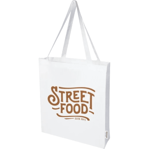 Custom branded Madras Coloured GRS Recycled Cotton Gusset Tote Bag in White from Total Merchandise