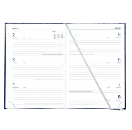 An image of the inside of the Colombia A5 Weekly Diary from Total Merchandise