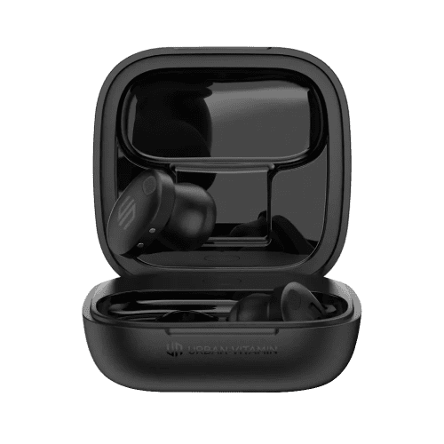 Printed Urban Vitamin Lakewood Repairable Earbuds in Black with a design from Total Merchandise