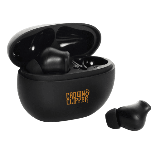Customisable Prolink RCS Recycled Plastic Hybrid Earbuds in Black printed with your company logo