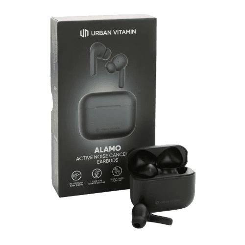 Custom branded Urban Vitamin Alamo ANC Earbuds in Black from Total Merchandise