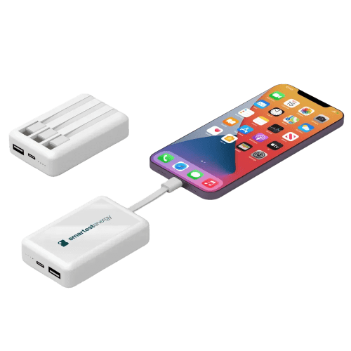 Personalisable 10000mAh Tricord Power Bank in White printed with your logo from Total Merchandise