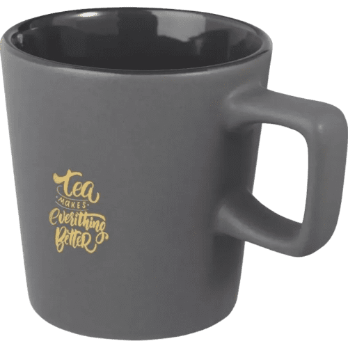 Promotional Ross 280ml Ceramic Mug in Matt Grey with a design from total Merchandise