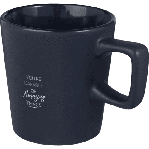 Logo printed Ross 280ml Ceramic Mug in Navy with a design from Total Merchandise