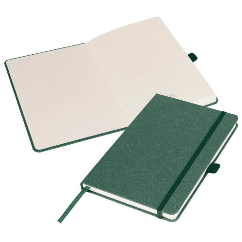 Logo Branded A5 Sustainable London Notebooks in Green with your logo from Total Merchandise