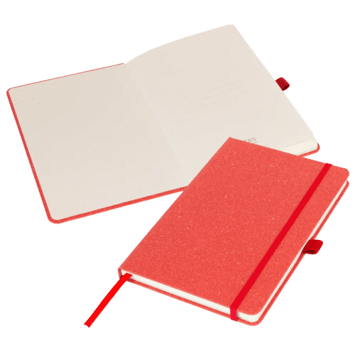Personalisable A5 Sustainable London Notebooks in Red with your logo from Total Merchandise