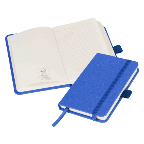 Promotional A6 Sustainable London Notebooks in Blue with your logo from Total Merchandise