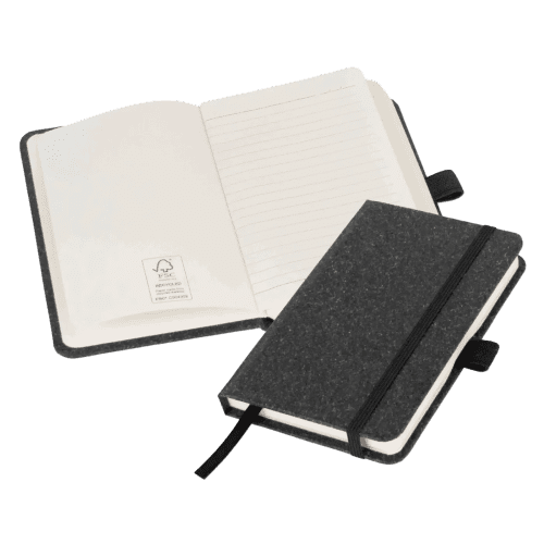 Logo Branded A6 Sustainable London Notebooks in Charcoal with your logo from Total Merchandise