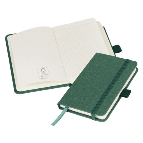 Customisable A6 Sustainable London Notebooks in Green with your logo from Total Merchandise