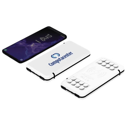 Logo Branded 10000mAh Mix Wireless Power Bank with Suction Cups in White from Total Merchandise