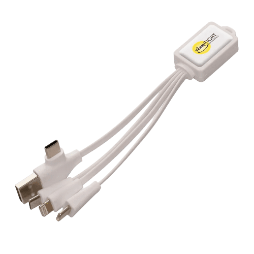 Branded Tucker Dual Adapter Multi Charger in White printed with your logo from Total Merchandise