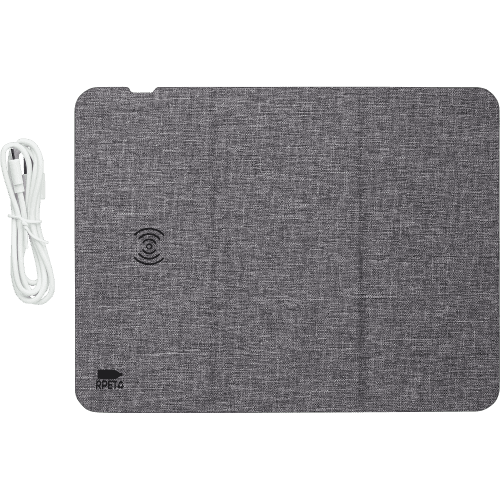Personalisable rPET Wireless Charger Mouse Mat & Phone Stand in Grey from Total Merchandise