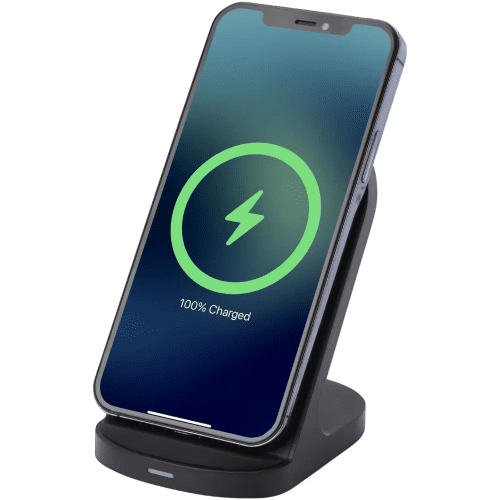Promotional Loop 15W Dual Coil RCS Recycled Wireless Charging Stand in Black from Total Merchandise