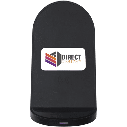 Logo Printed Loop 15W Dual Coil RCS Recycled Wireless Charging Stand in Black from Total Merchandise