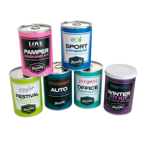 Customisable Office Essentials Handy Can Kit in Silver branded with your logo from Total Merchandise