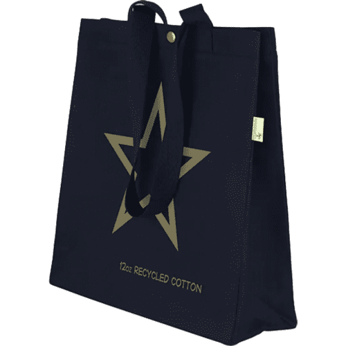 Promotional Coloured Chevening 12oz Recycled Cotton Tote Bag in Navy Blue from Total Merchandise