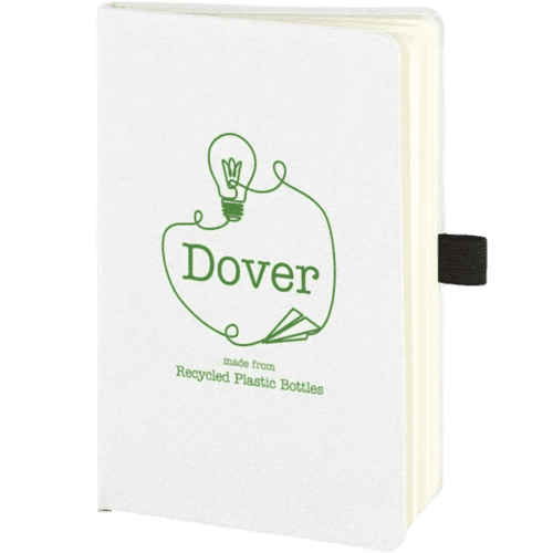 Promotional A5 Dover Recycled Notebook in White with a design from Total Merchandise