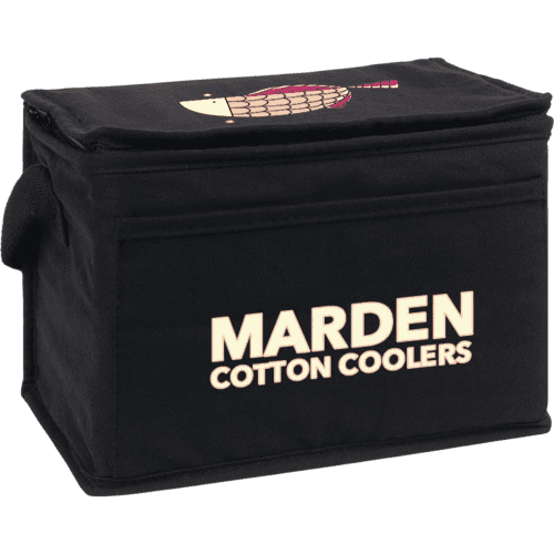 Branded Eco Marden 6 Can Cotton Cooler Bag in Black with a design from Total Merchandise