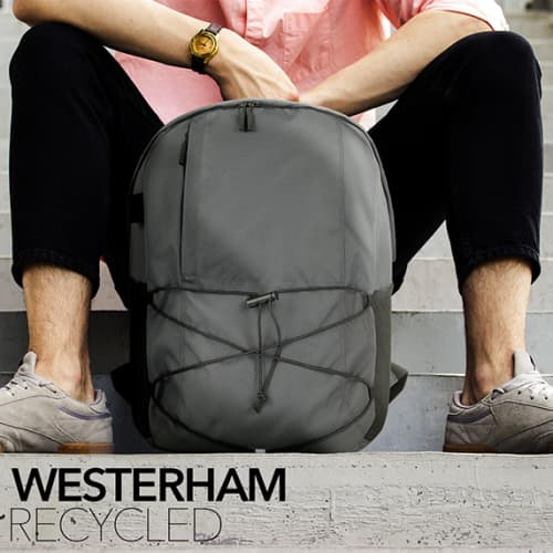 Life style image of the Westerham Everyday Recycled Laptop Backpackfrom Total Merchandise