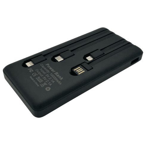 10000 mAh Powerbank with Built-In Cables