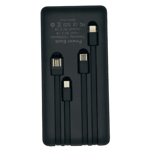 10000 mAh Powerbank with Built-In Cables in Black