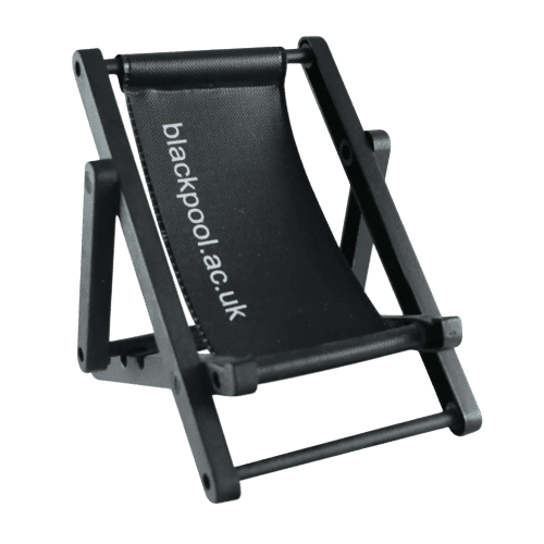 Promotional Mobile Phone Holder Deck Chair in Black printed with your logo from Total Merchandise