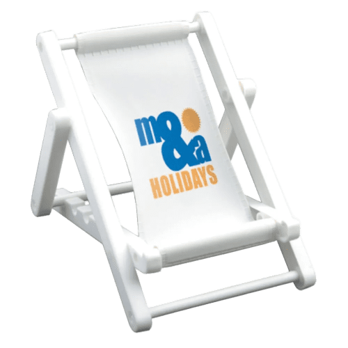 Customisable Mobile Phone Holder Deck Chair in White printed with your logo from Total Merchandise