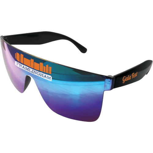 Custom Branded Shield Sunglasses in Black printed with your logo from Total Merchandise